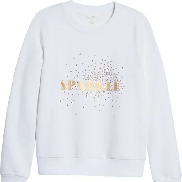 1901 Nordstrom Graphic Gold Sparkle Sweater Size Large - Picture 2 of 7